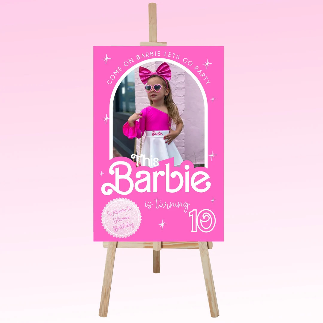 Kids Birthday Welcome Sign | B A R B I E | Canva Template | Barb Doll Welcome Sign | Kids Birthda... | Etsy (US)