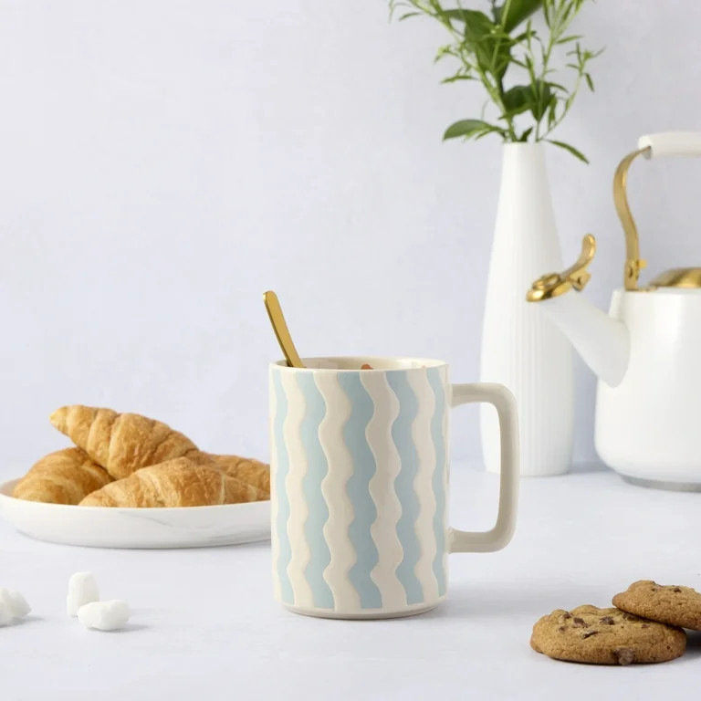 Thyme & Table 18 fl oz Blue Wax Resist Waves Stoneware Mug | Walmart (US)