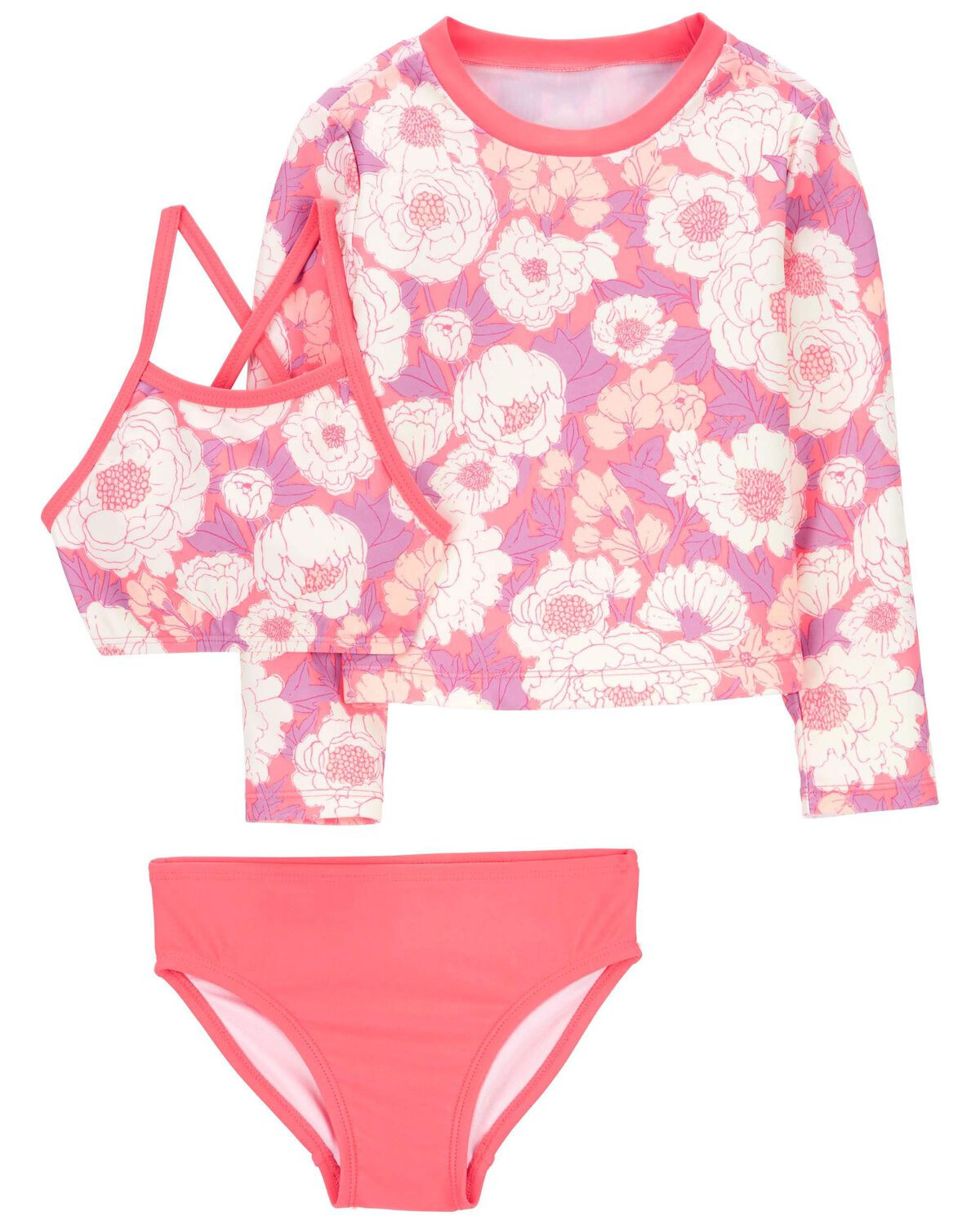Pink Toddler 3-Piece Floral Print Rashguard Swimsuit Set | carters.com | Carter's