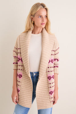 Tan & Pink Fair Isle Stowe Oversized Cardigan | Tuckernuck (US)