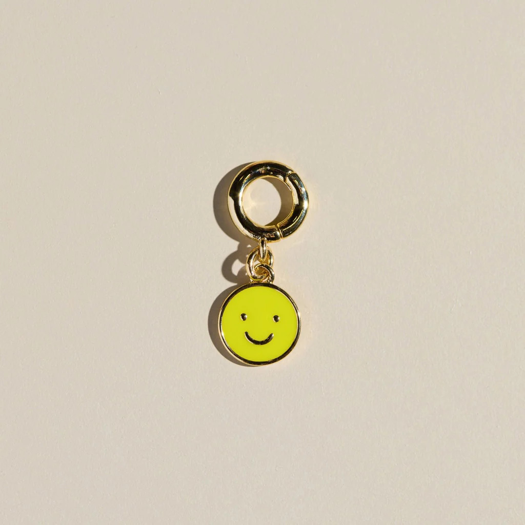 Yellow Smiley Face Charm | Nickel and Suede