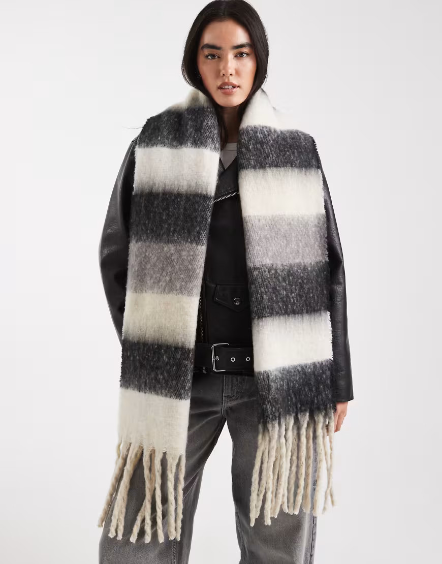 Threadbare blanket scarf in grey and white stripe | ASOS (Global)