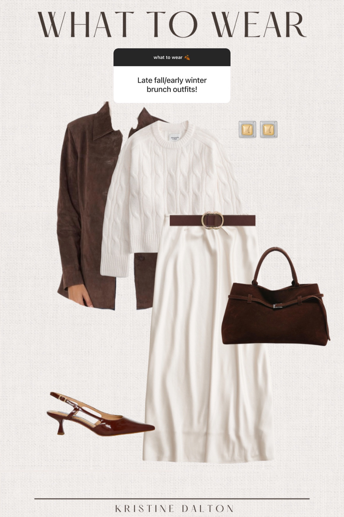 Neutral fall outfit idea 

Satin skirt, cable knit sweater, suede jacket, thanksgiving outfit, winery outfit, brunch outfitt

#LTKSeasonal #LTKCyberWeek #LTKStyleTip