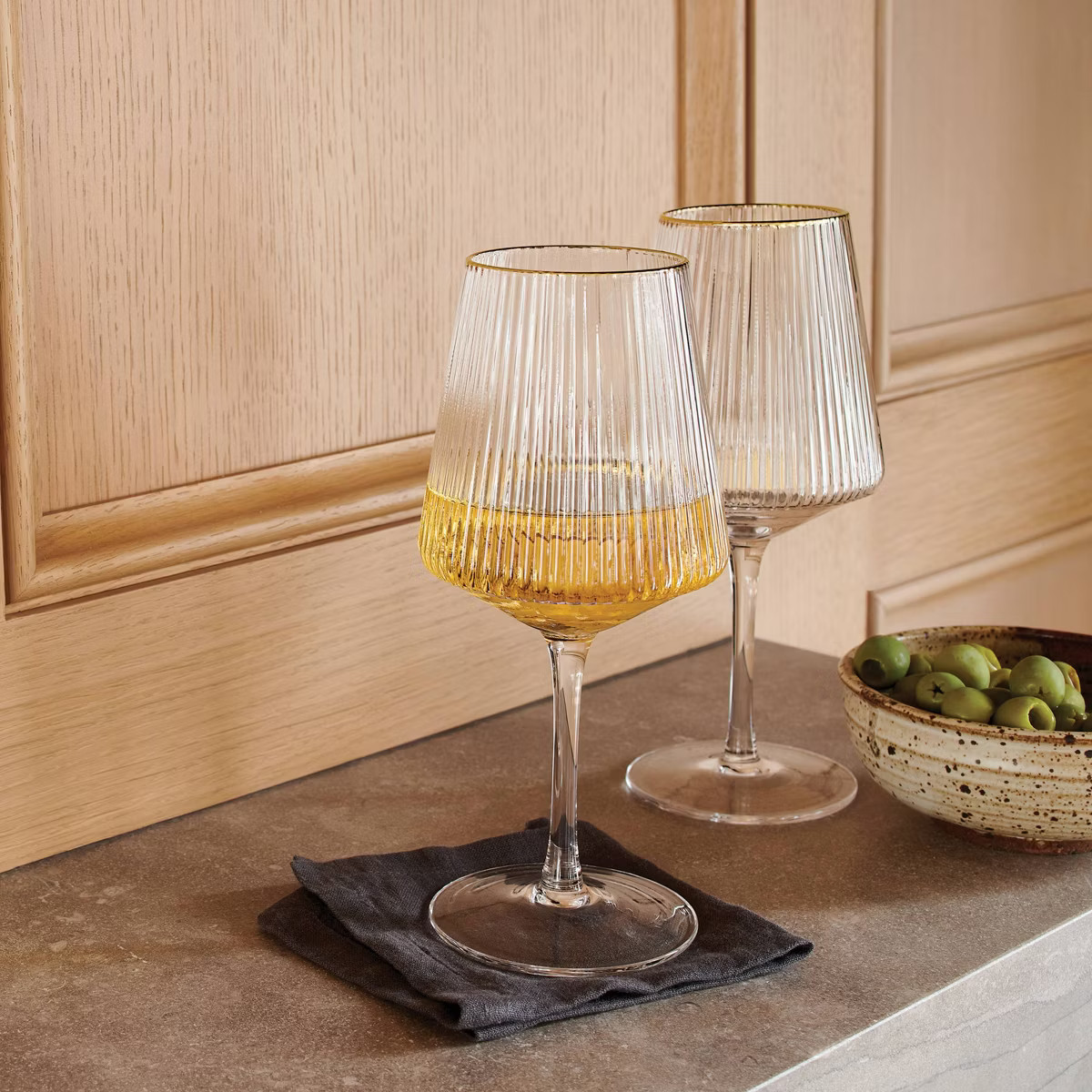 16.9oz 4pk Ribbed Stemmed Wine Glasses Gold - Threshold™ | Target