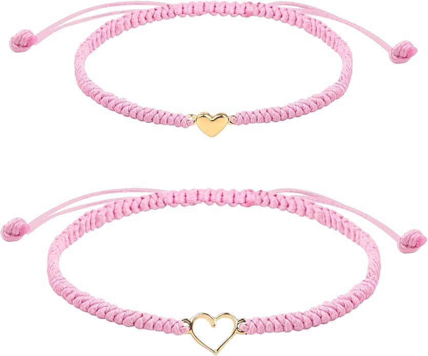 Mother Daughter Bracelets, Mother Daughter Matching Adjustable Heart Bracelets Set of 2 Pink Stri... | Amazon (US)