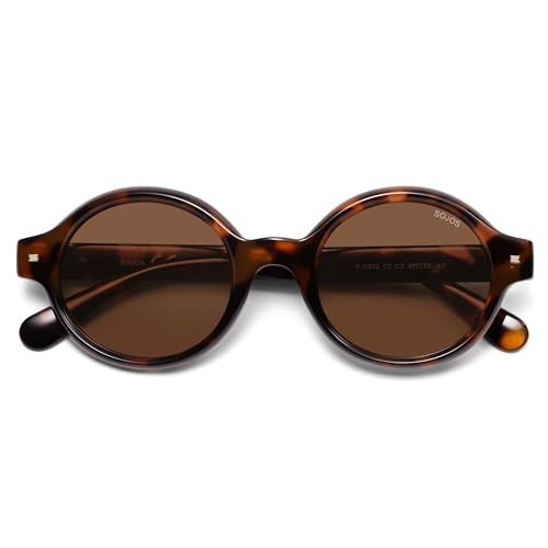 SOJOS Small Retro Round Polarized Sunglasses for Women Men, 80s 90s Vintage Hippie Sunnies SJ2602, Brown Tortoise/Brown | Amazon (US)