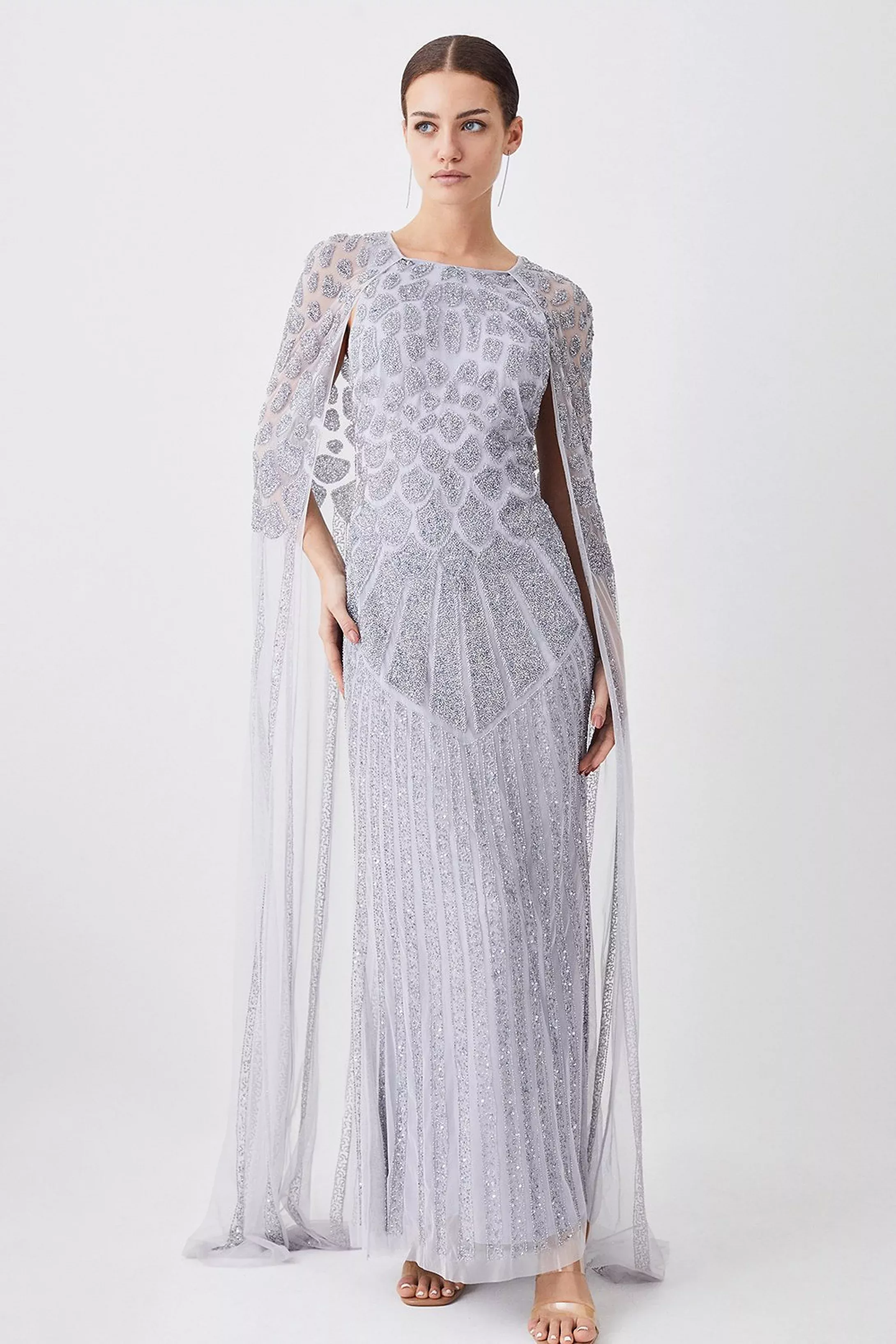 Embellished cape outlet maxi dress