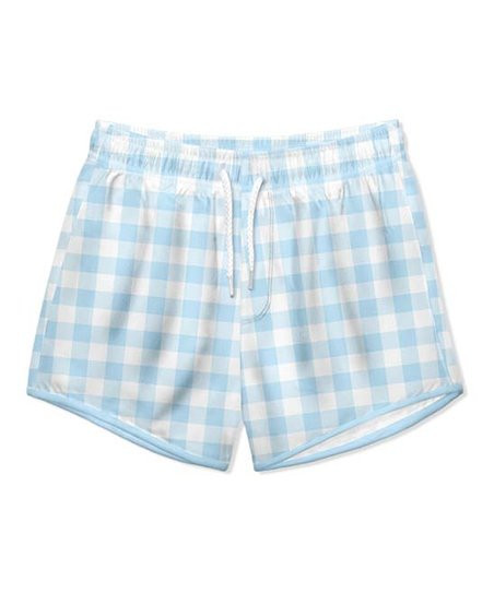 Millie & Maxx Light Blue & White Gingham Swim Trunks - Infant, Toddler & Boys | Zulily