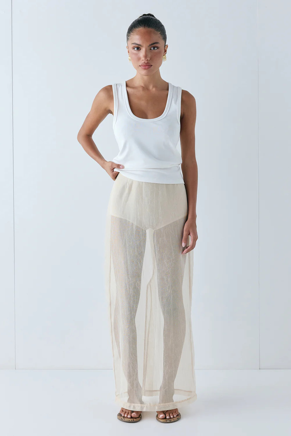 Devyn Sheer Midi Skirt Ecru | VRG Grl