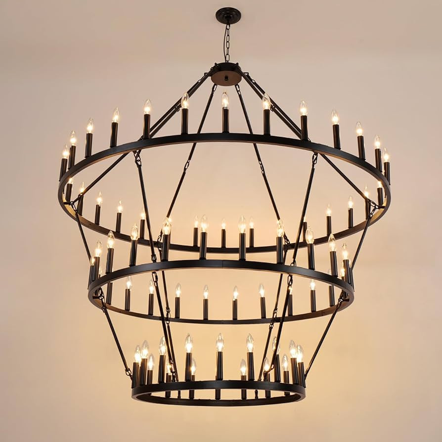 Wagon Wheel Chandelier 3 Tier 72-Light 60-inch, Farmhouse Industrial Loft Chandelier Black Rustic... | Amazon (US)