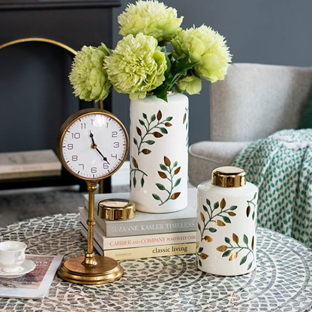 Gold Finish Pedestal Table Clock | Antique Farm House