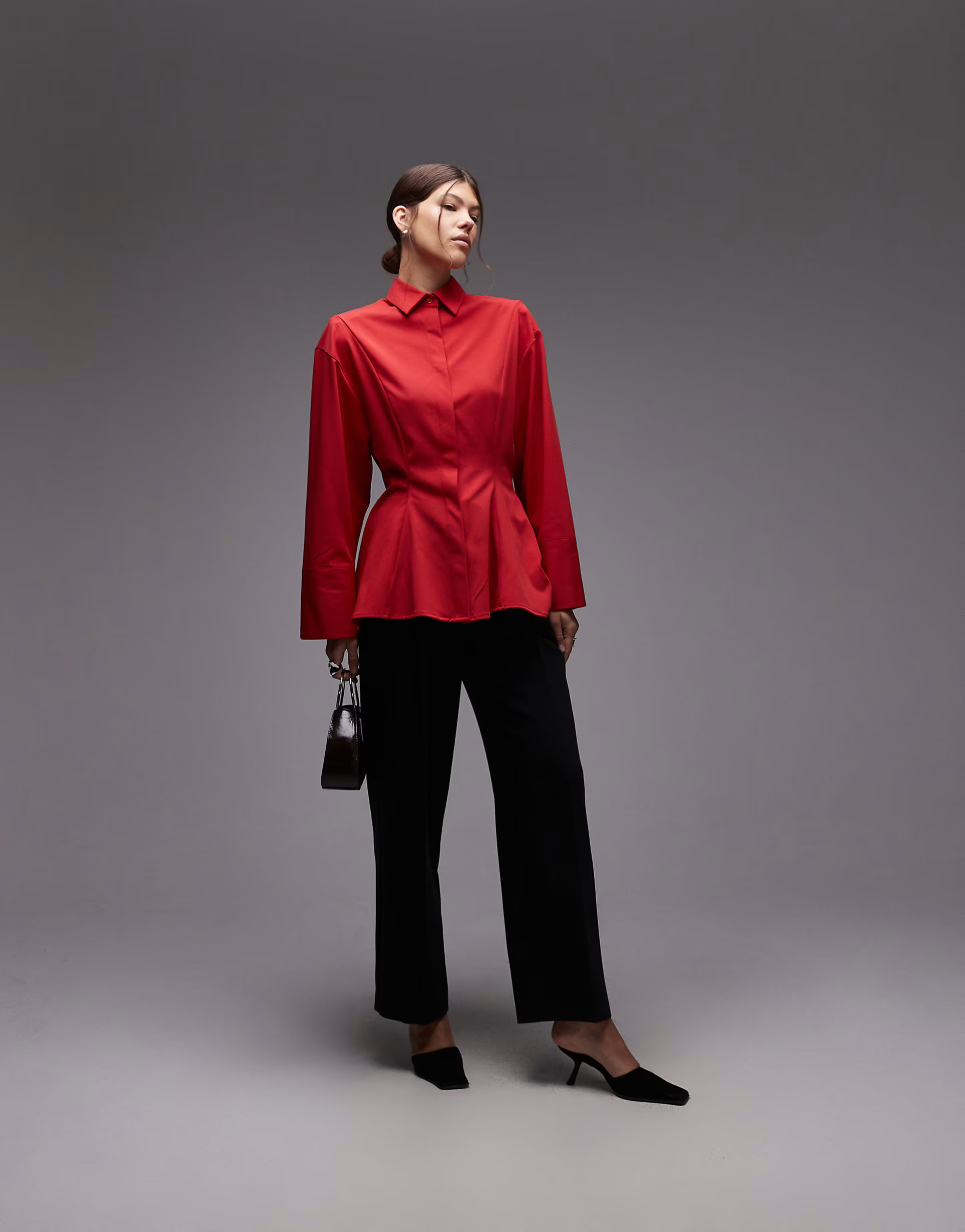 ASOS DESIGN cinch power shoulders tailored shirt in red | ASOS (Global)