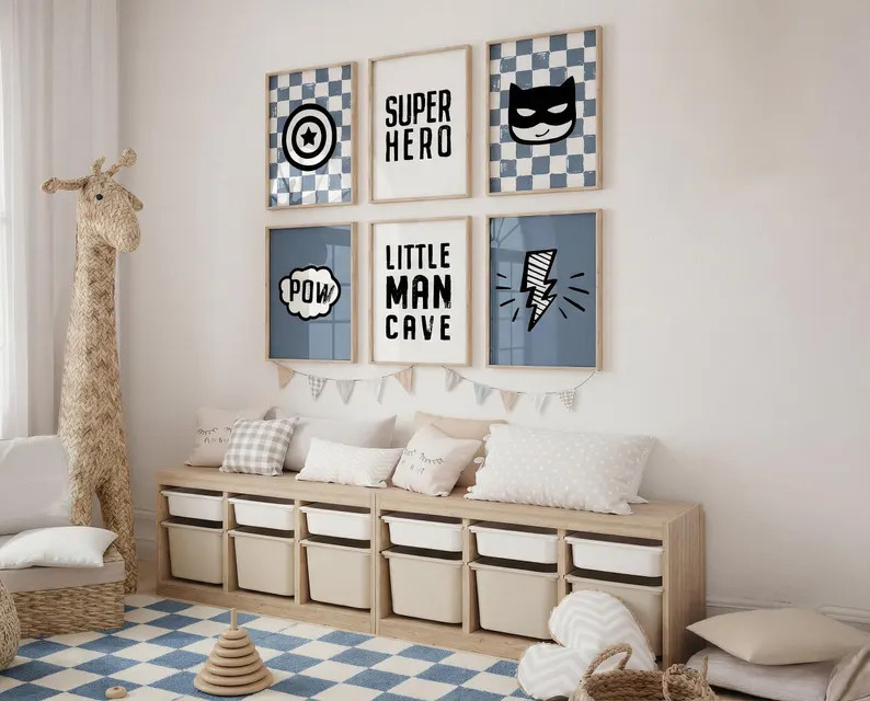 Superhero Blue Nursery Wall Art Set of 6 Printable Posters - Etsy | Etsy (US)