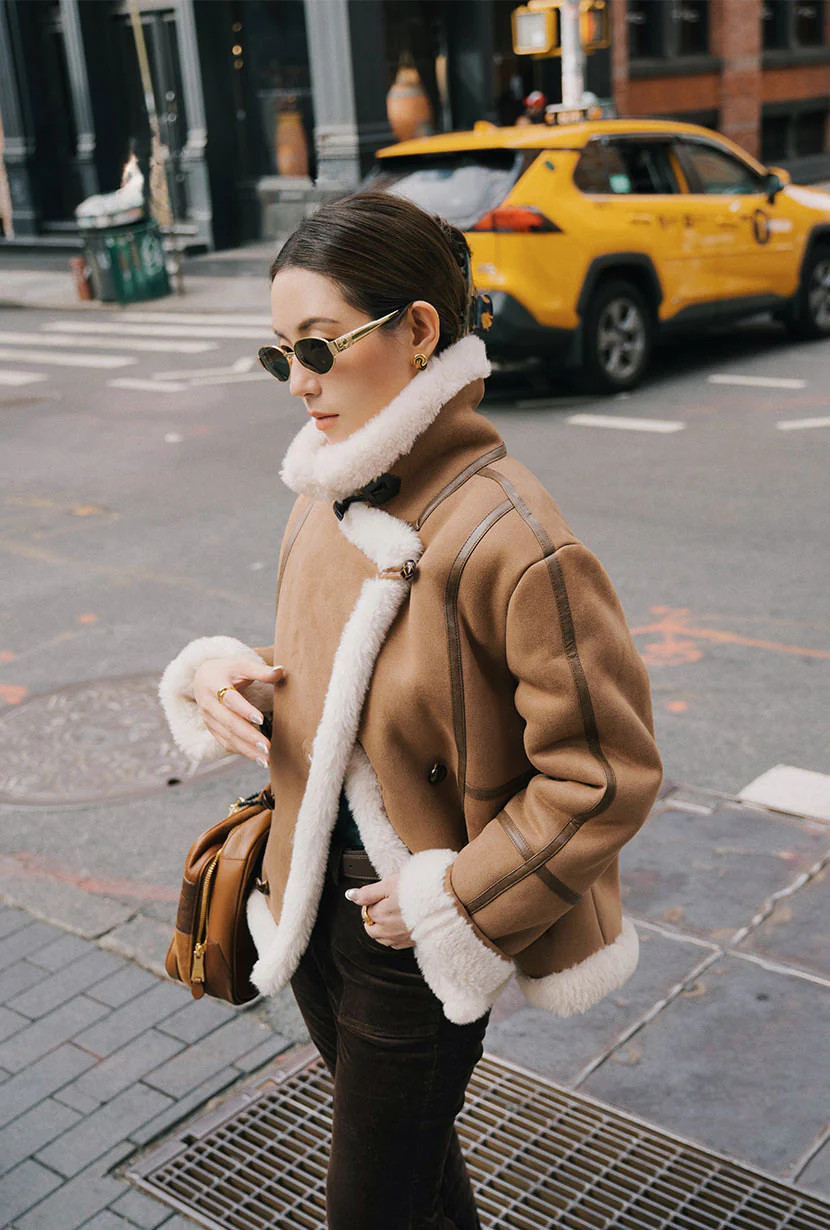 Callen Suede and Fur Faux Shearling Coat - Tawny | Petite Studio NYC