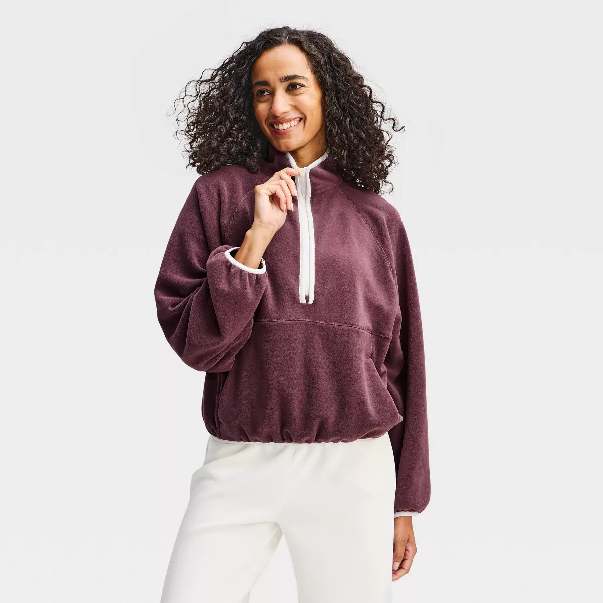Women's Microfleece 1/2 Zip Pullover Jacket - All In Motion\u2122 Dark Mauve M | Target