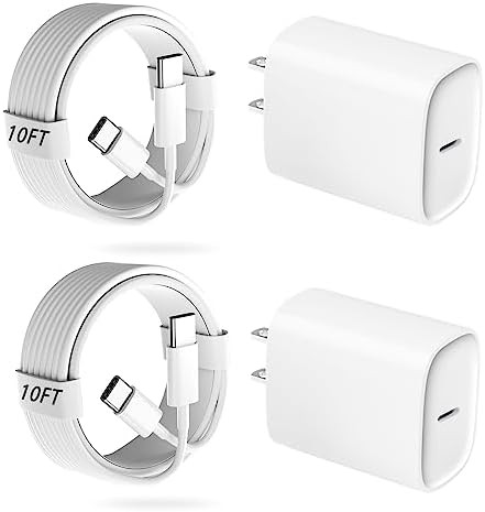 iPhone 17 16 15 Pro Charger Fast Charging, 20W USB C Fast Charger Block with 10ft Long Type C Cha... | Amazon (US)
