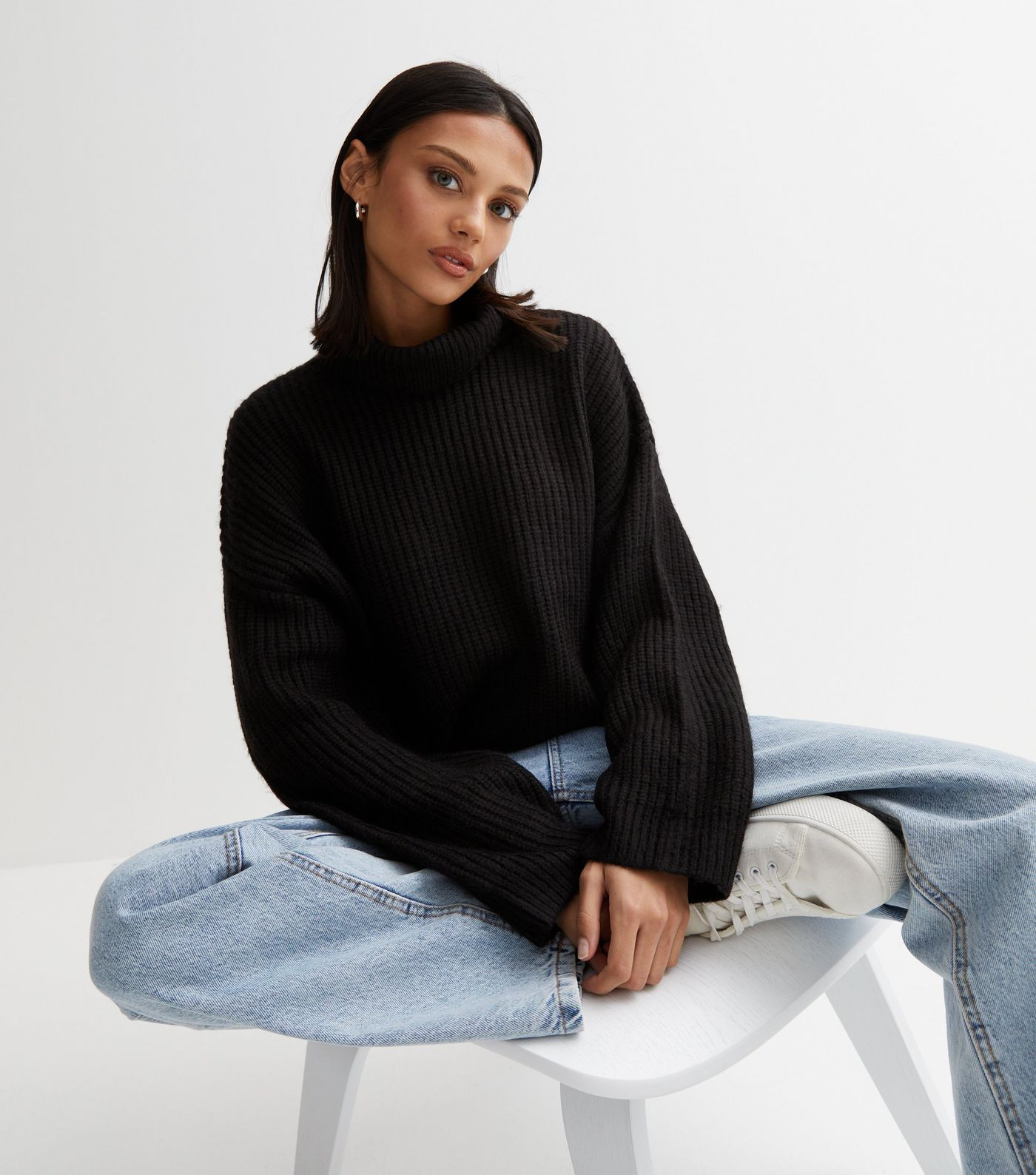 Black Ribbed Knit Chunky Roll Neck Jumper | New Look | New Look (UK)