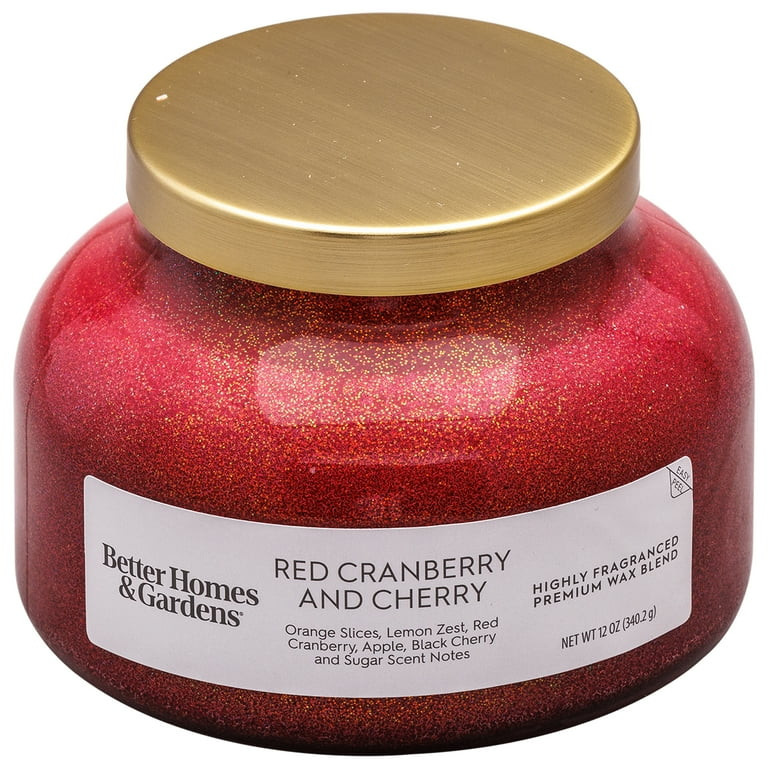 Better Homes & Gardens 1-Wick Holiday Scented Glitter Jar Candle, Red Cranberry and Cherry, 12oz. | Walmart (US)