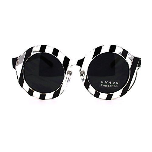 Runway Fun Stripe Thick Plastic Round Circle Fashion Womens Sunglasses Black | Amazon (US)