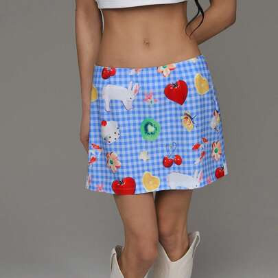 Women's Low-Waist Fashionable Short Fruit Print A-Line Mini Skirt | SHEIN