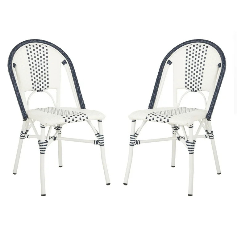 SAFAVIEH Zoya Outdoor Patio Stackable Chair, Navy/White, Set of 2 | Walmart (US)