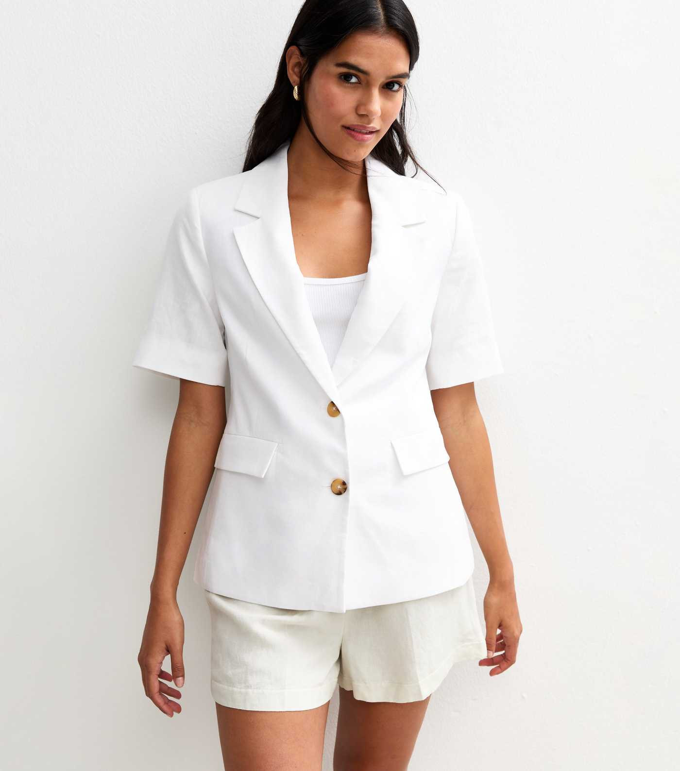 White Linen Blend Short Sleeve Blazer | New Look | New Look (UK)