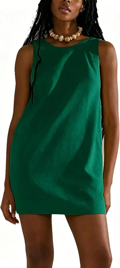 Megfie Womens Summer Crew Neck Sleeveless Open Back Dress Casual Beach Sunshine Cotton Linen Mini... | Amazon (US)