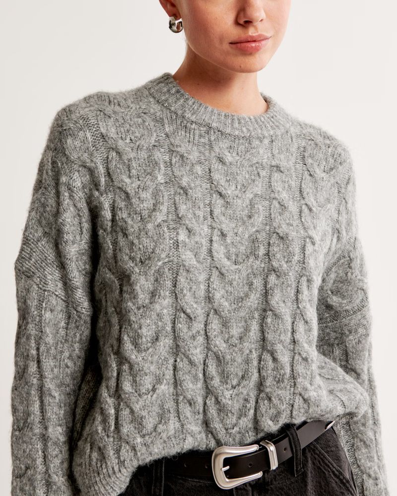 Women's Cable Wedge Crew Sweater | Women's Tops | Abercrombie.com | Abercrombie & Fitch (US)