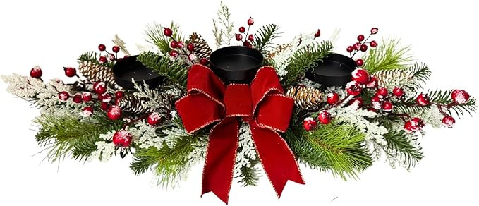 Christmas Candle Holder Xmas Decorations 3 Candle Holders with Snow Flocked Pine Cone Red Berries... | Amazon (US)