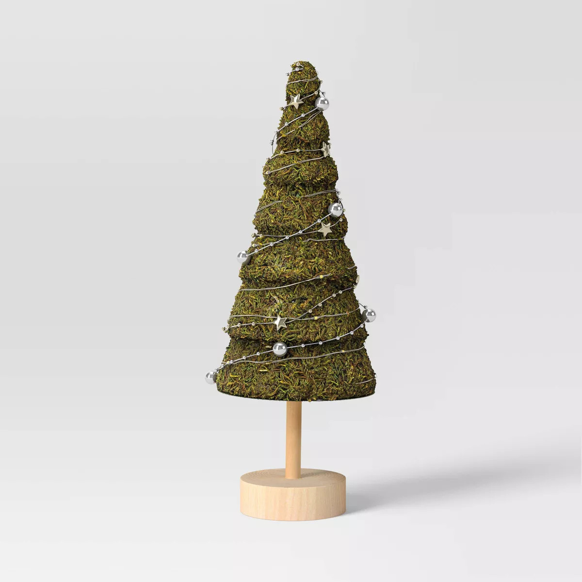 14" Lit Moss Cone Christmas Tree Sculpture with Wood Base - Wondershop™ Green | Target