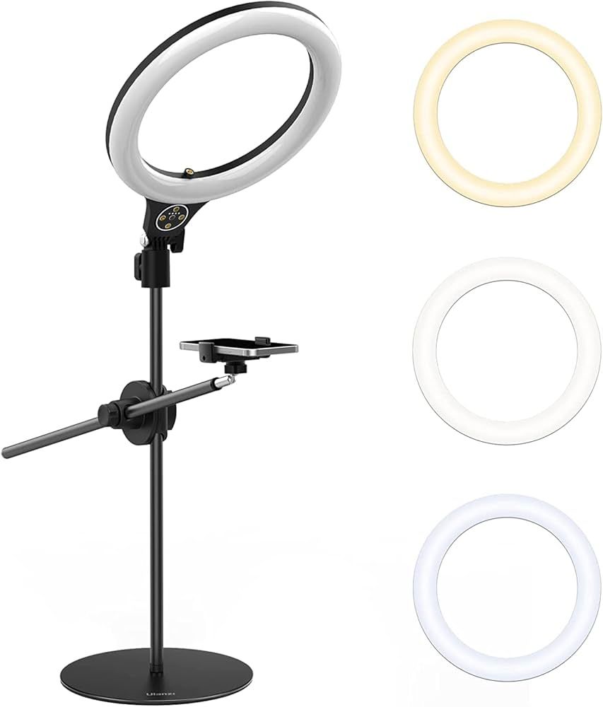 [Upgraded Base] ULANZI Overhead Phone Mount with 10" Selfie Ring Light, Tabletop Light Stand with... | Amazon (US)