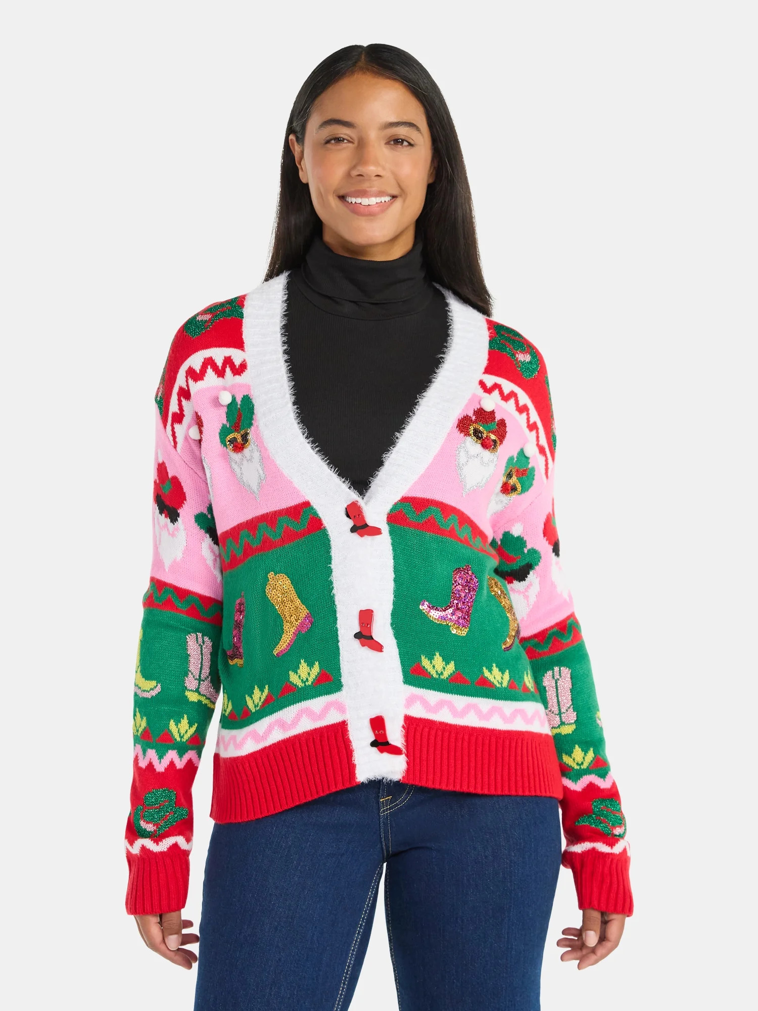 Women's Embellished Button Front Christmas Cardigan from Holiday Time, Sizes XS-XXXL | Walmart (US)
