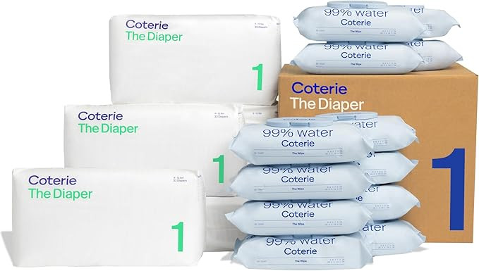 Coterie Baby Wipes + Diapers Kit, Size 1 Diapers (198 Count) & 12 Pack (672 Count) Baby Wipes wit... | Amazon (US)