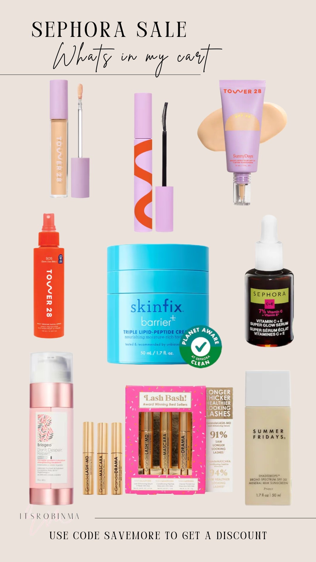 Here is what’s in my cart! 
A few of these items I already have and I’m just reordering. 
The new products are tower28 tinted moisturizer and concealer. Excited to see how I like them.

#LTKFindsUnder50 #LTKSaleAlert #LTKBeauty