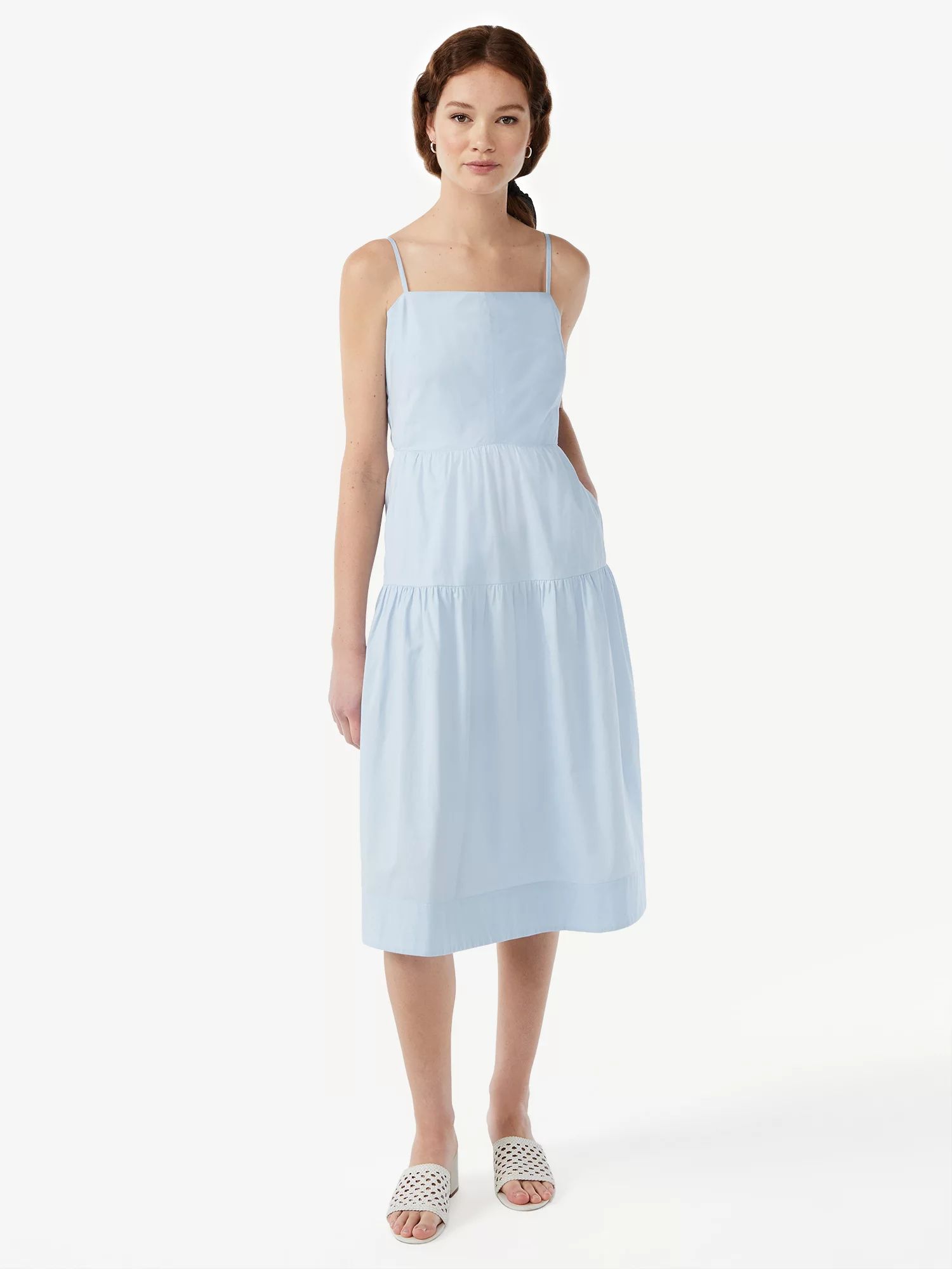 Free Assembly Women's Tiered Midi Dress with Tie Back - Walmart.com | Walmart (US)