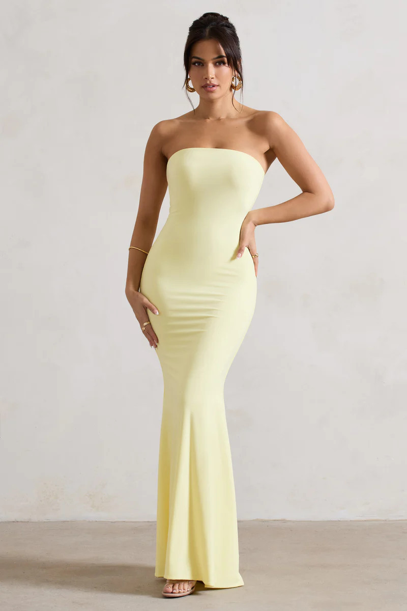 Ceremony | Lemon Bandeau Fishtail Maxi Dress | Club L London