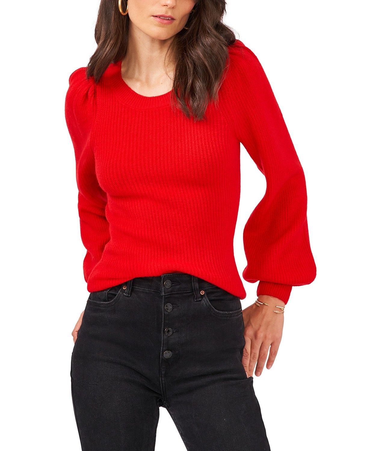 1.STATE Balloon Sleeve Crewneck Rib Sweater & Reviews - Sweaters - Women - Macy's | Macys (US)