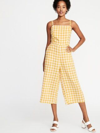 Waist-Defined Square-Neck Gingham Cami Jumpsuit for Women | Old Navy US