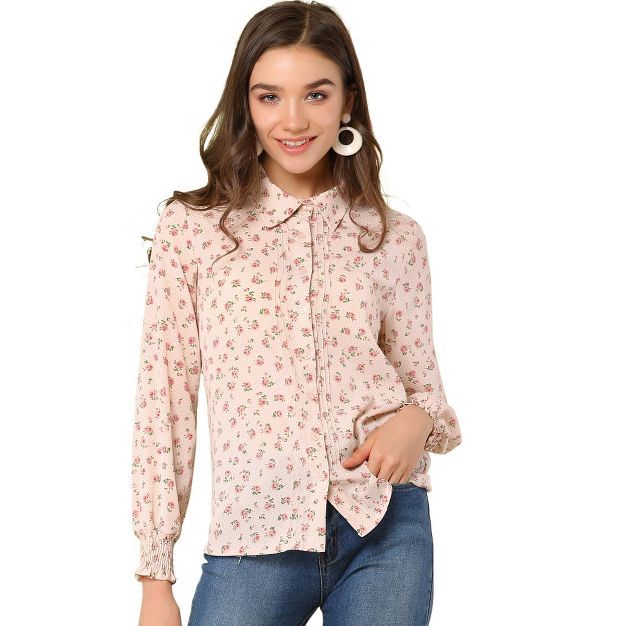 Allegra K Women's Point Collar Blouse Long Sleeve Floral Button Down Shirt | Target