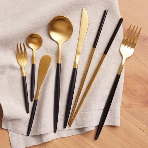 Black And Gold Shay Flatware Collection | World Market