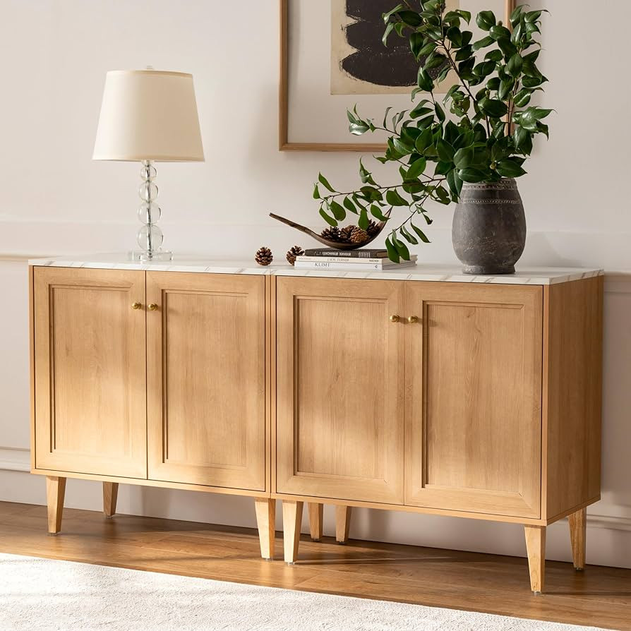 Storage Cabinet Set of 2, Sideboard Buffet Cabinet Modern Accent Cabinet with Faux Marble Top & A... | Amazon (US)