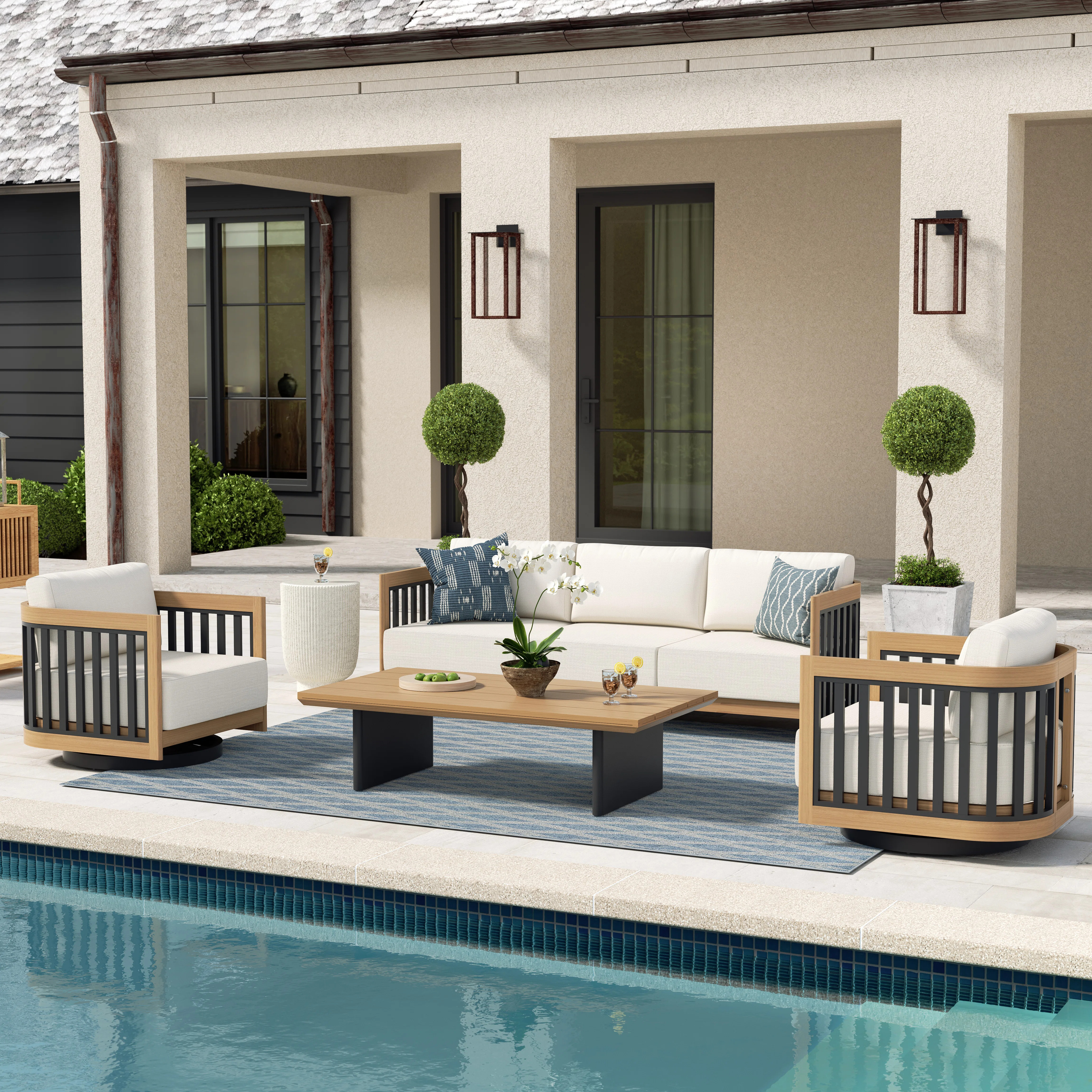 Sereno Patio 5 Person Aluminum Swivel Conversation Set With Cushions | Wayfair North America