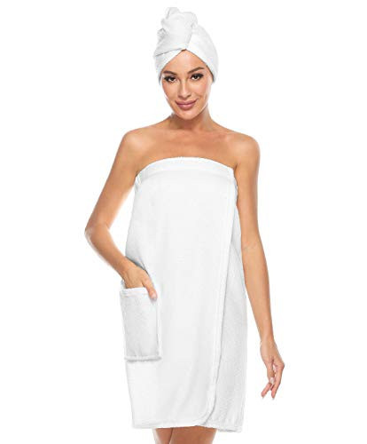 Kniffi Womens Wrap Towel Spa Wraps & Hair Towel Body Wrap Adjustable Closure Bathrobe White L | Amazon (US)