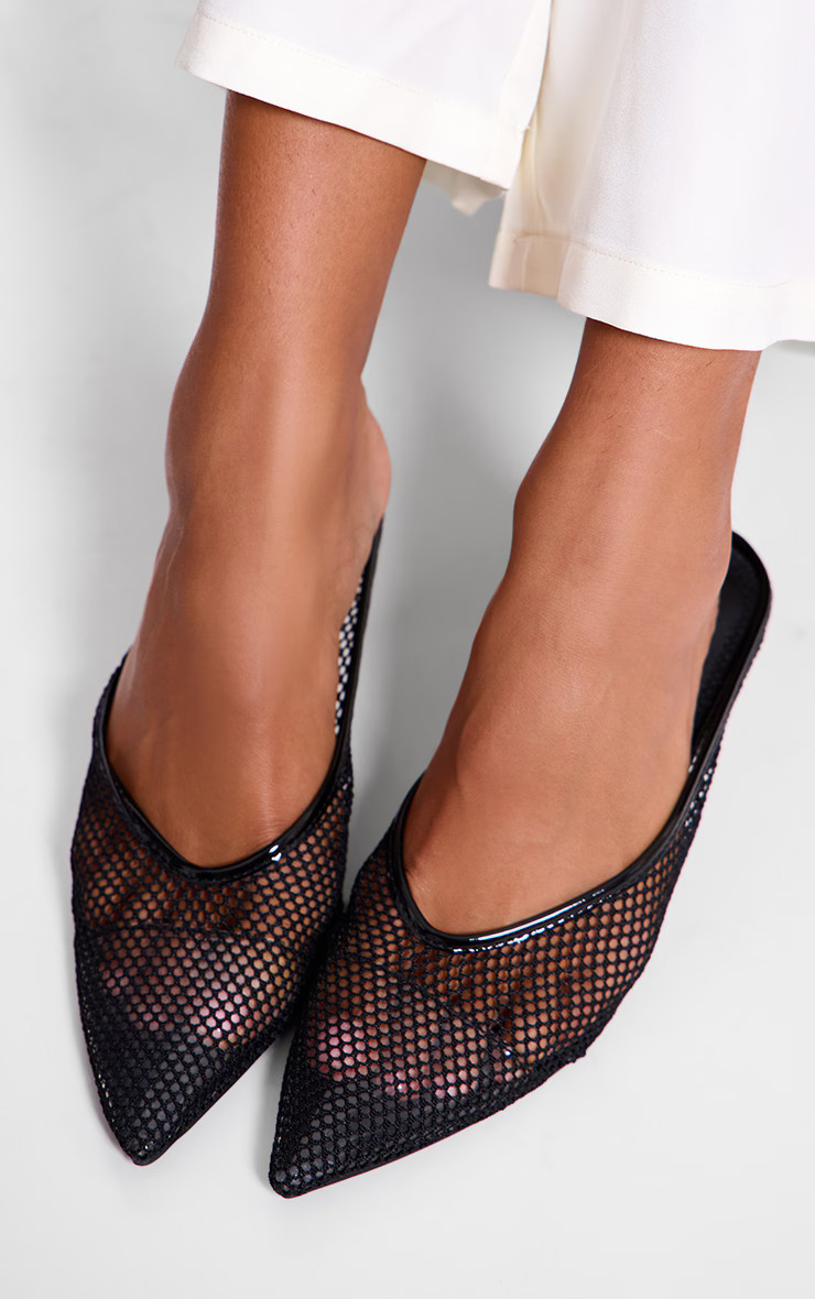 Black Mesh Point Toe Low Heel Court Mules | Pretty Little Thing (Australia & New Zealand)