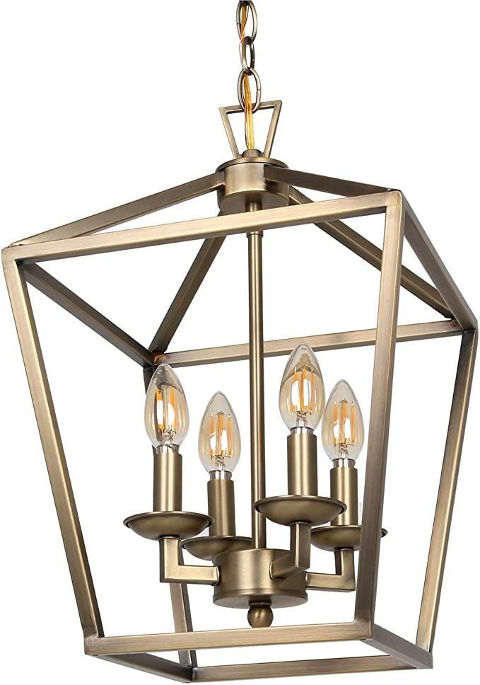 4-Light Chandelier Ceiling Light Fixture, Metal Lantern Pendant Lighting for Hallway, Entryway an... | Amazon (US)
