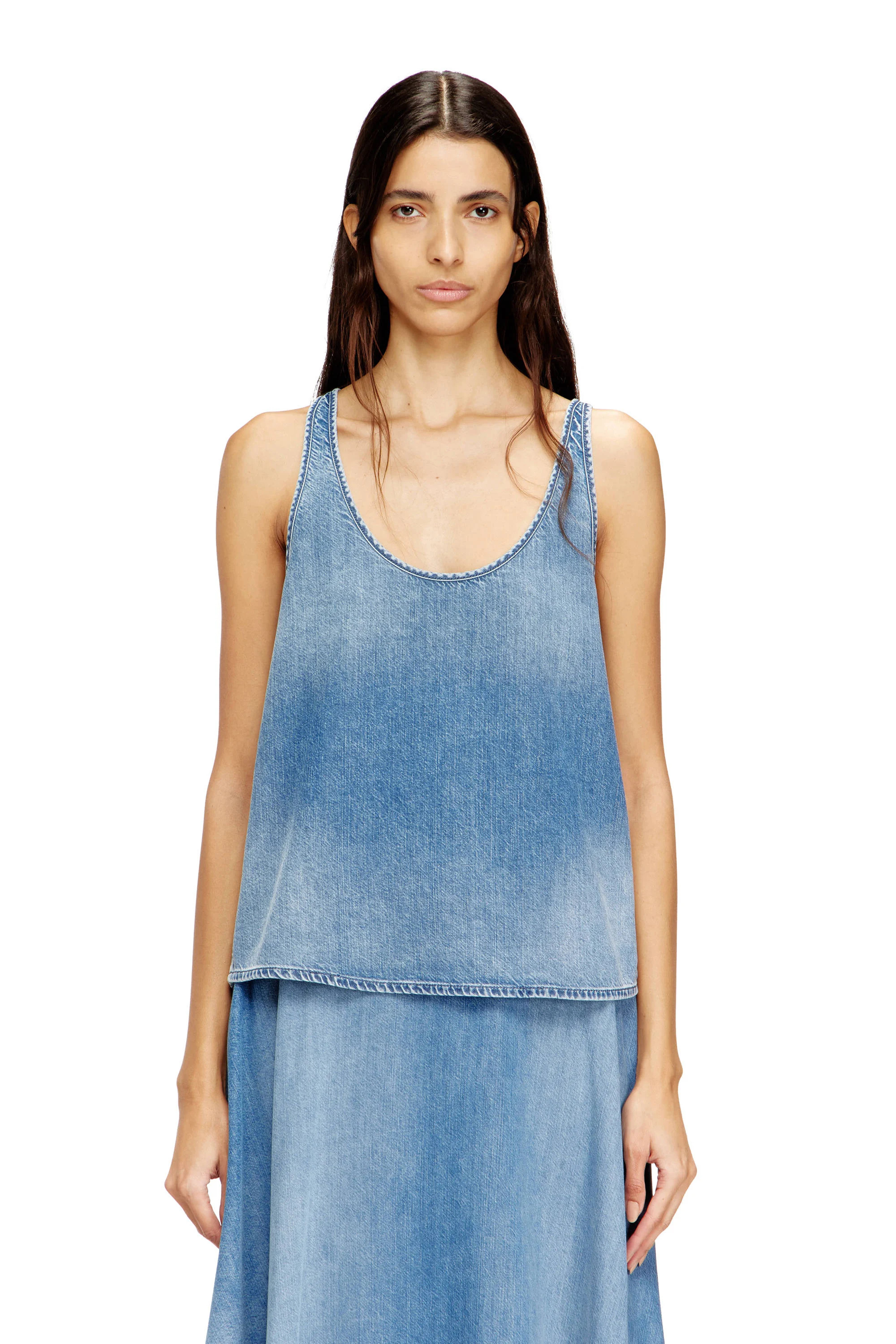 Diesel - Top in lightweight stonewashed denim - Tops - Woman - Blue | Diesel US