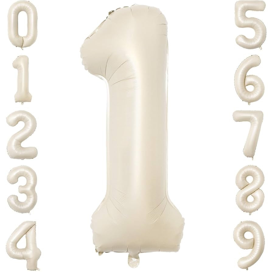 40 Inch Beige Number Balloon 1, Large Cream Number Foil Mylar Balloons for Birthday Party Celebra... | Amazon (US)