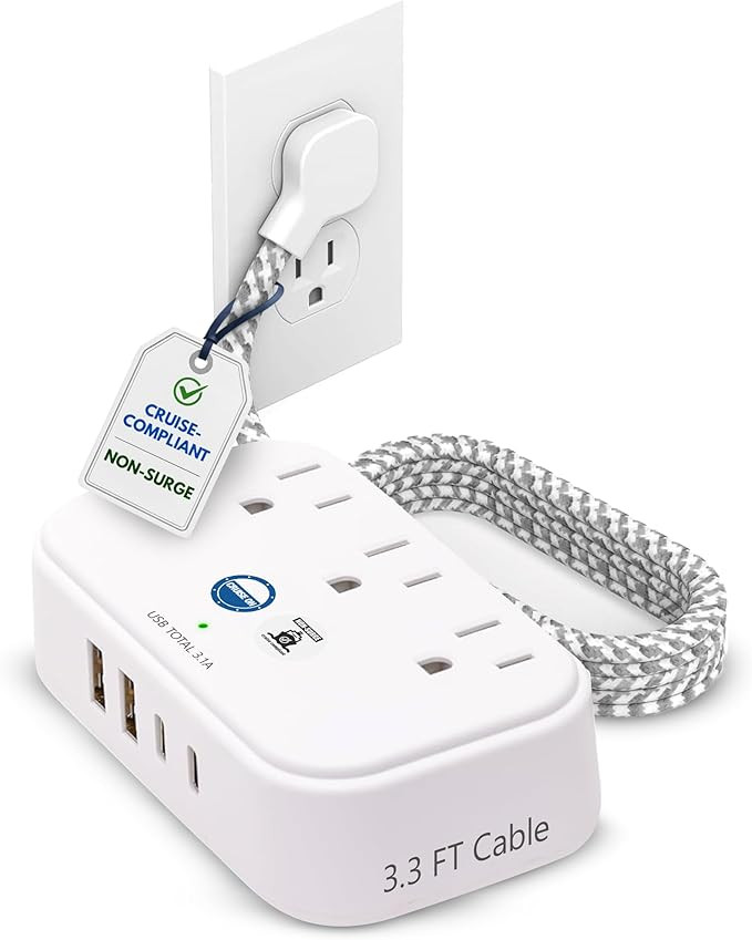 Cruise Approved Power Strip Non Surge Protector with 3.3 ft Travel Extension Cord and USB Ports [... | Amazon (US)