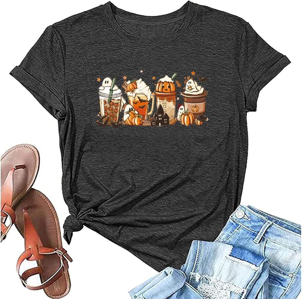 Fall Shirts for Women Halloween Pumpkin Graphic Tees Thanksgiving Family Turkey Tops Cute Autumn ... | Amazon (US)