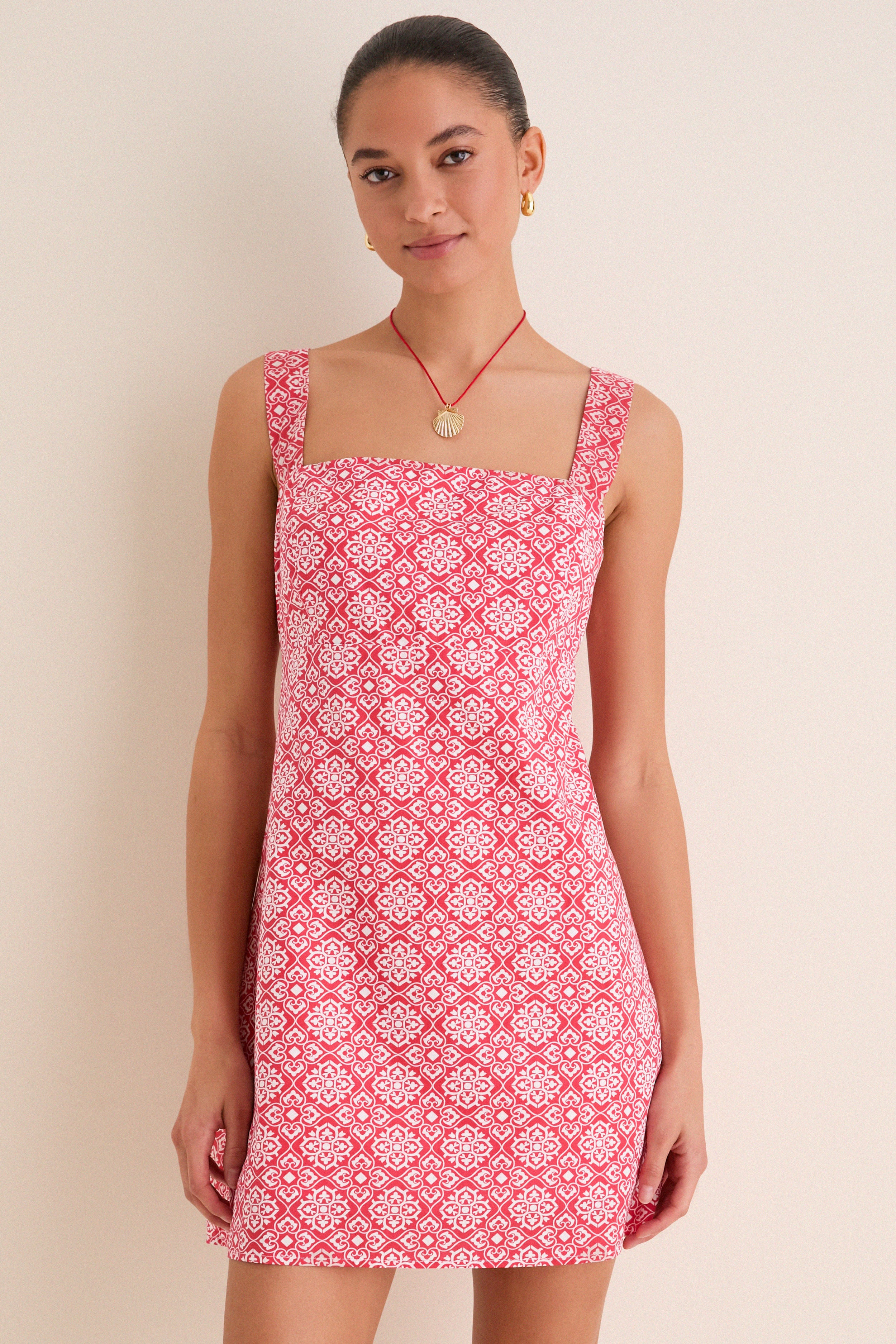 Red Geo Floral Volos Mini Dress | Tuckernuck (US)